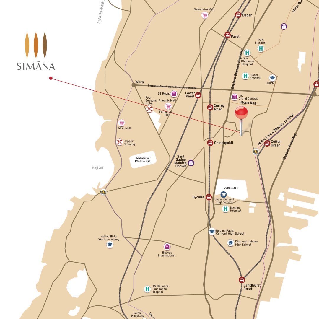Location map of Simana by Bhoomi Parel Lalbaug South Mumbai
